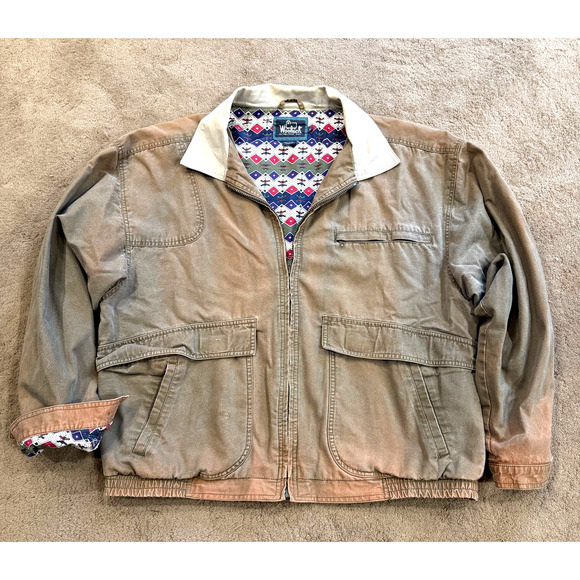 Vintage Woolrich Fatigue Jacket Mens Khaki Lined Fading Field Chore Coat Size XL - Picture 1 of 10